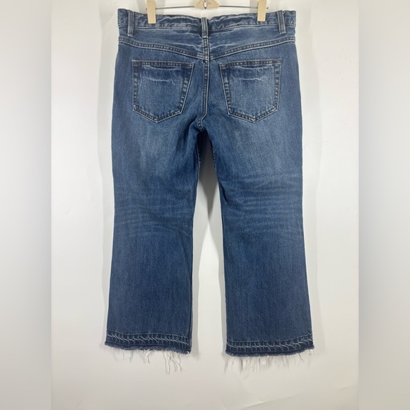 NWOT Free People Button Fly Distressed Ankle Bootcut Crop Dark Indigo Wash 29 - Picture 2 of 5
